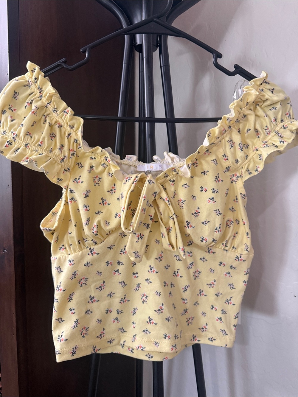 iris Yellow Floral Tie-Front Crop Top